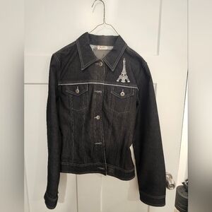 NEW Custom PARIS Guess Jean Jacket Black AU REVOIR Custom made. Size Medium